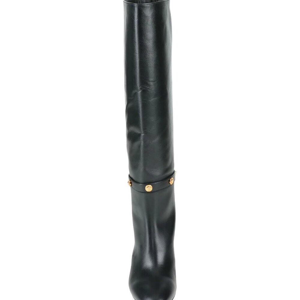 Versace Women's Black Leather Gold Medusa Boots - Picture 4 of 4